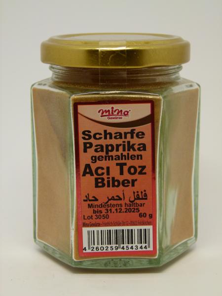 Mina scharfe Paprika gemahlen, Nettogewicht 60g